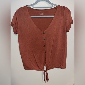 American Eagle cropped tie shirt